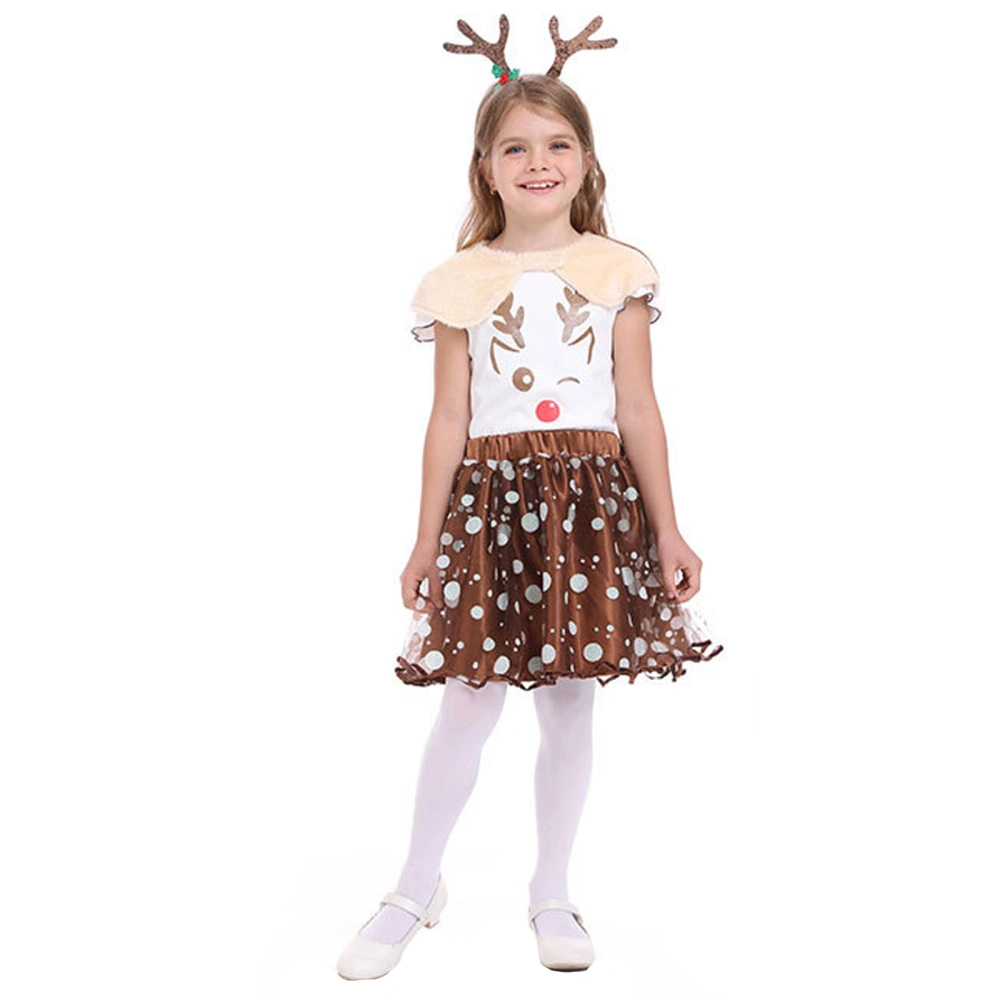 Toddler Girl Reindeer Costume Cute Short Sleeve Tulle Dress Headband