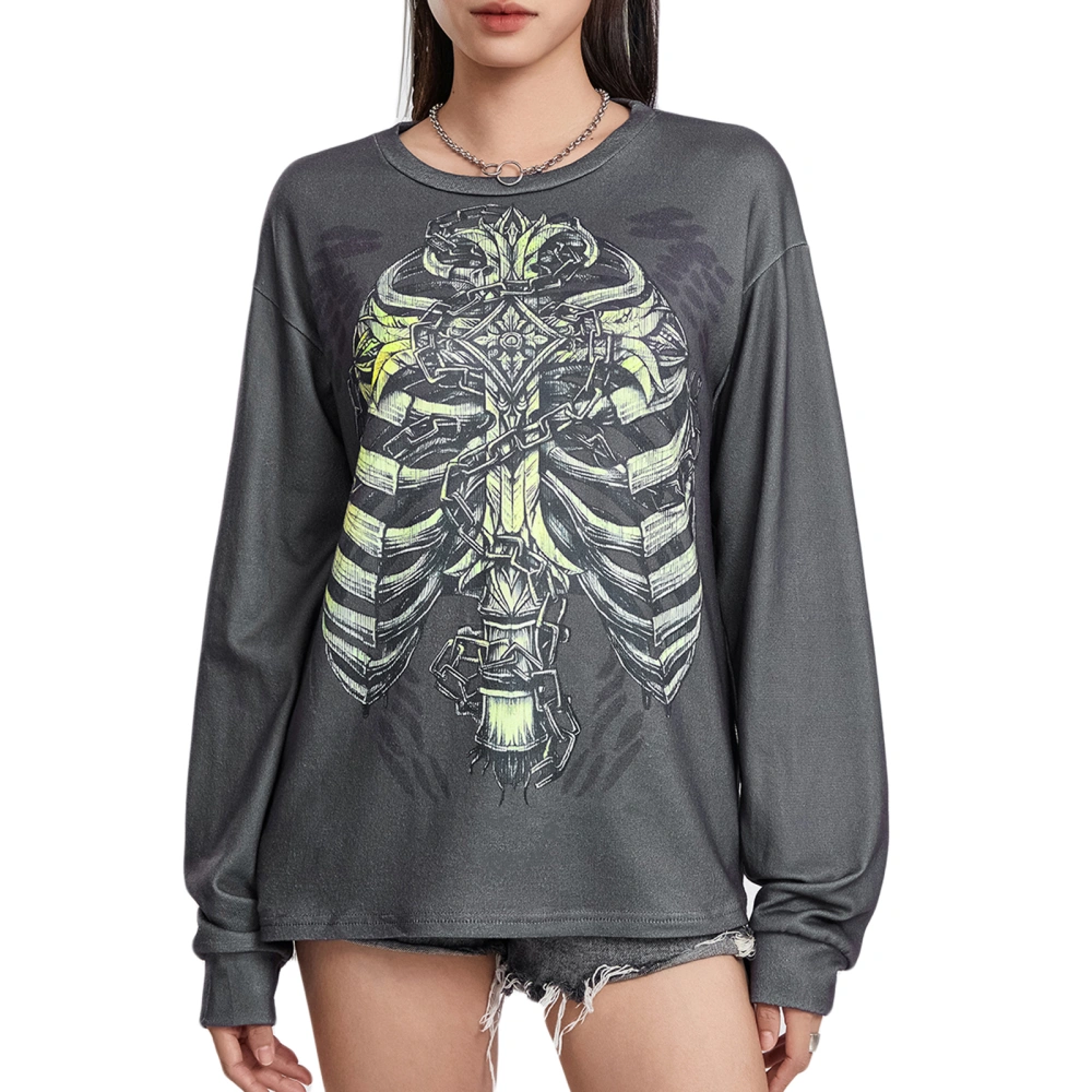 Women T-shirt Long Sleeve Skeleton/Skull Print Ladies Fall Tops