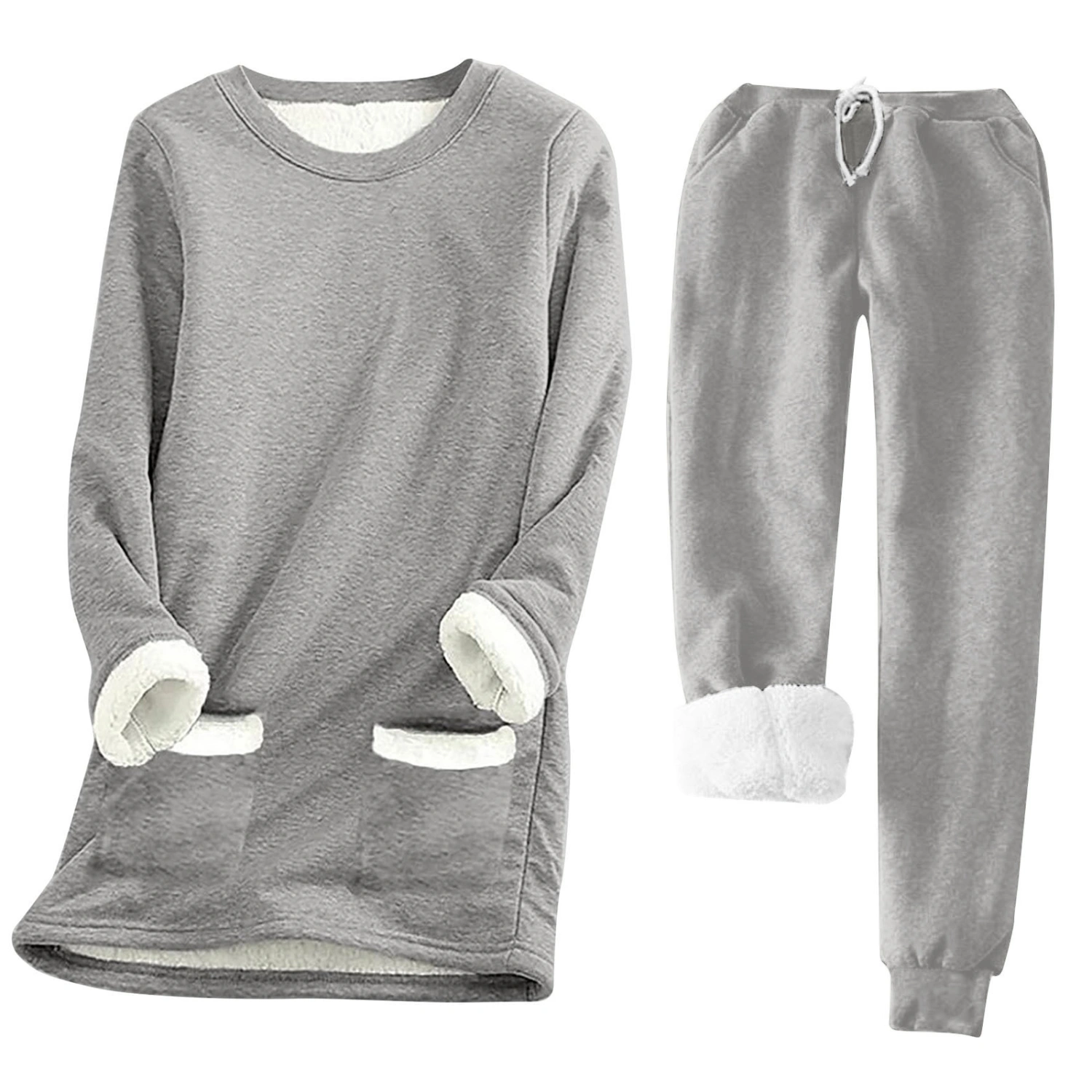 Women 2 Piece Tracksuits Fleece Warm Sweatshirt and Elastic Sweatpants
