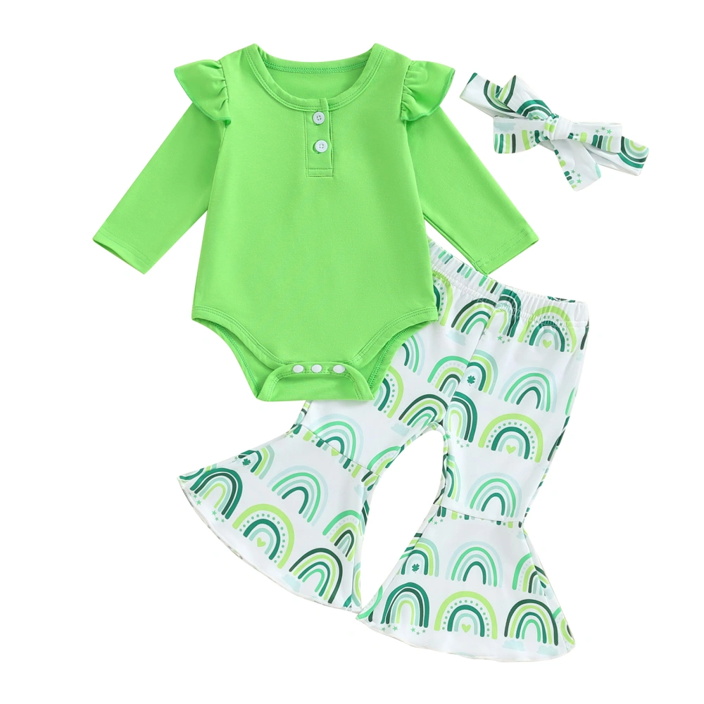 Baby Girls Irish Day Outfits Romper + Rainbow Flare Pants + Headband