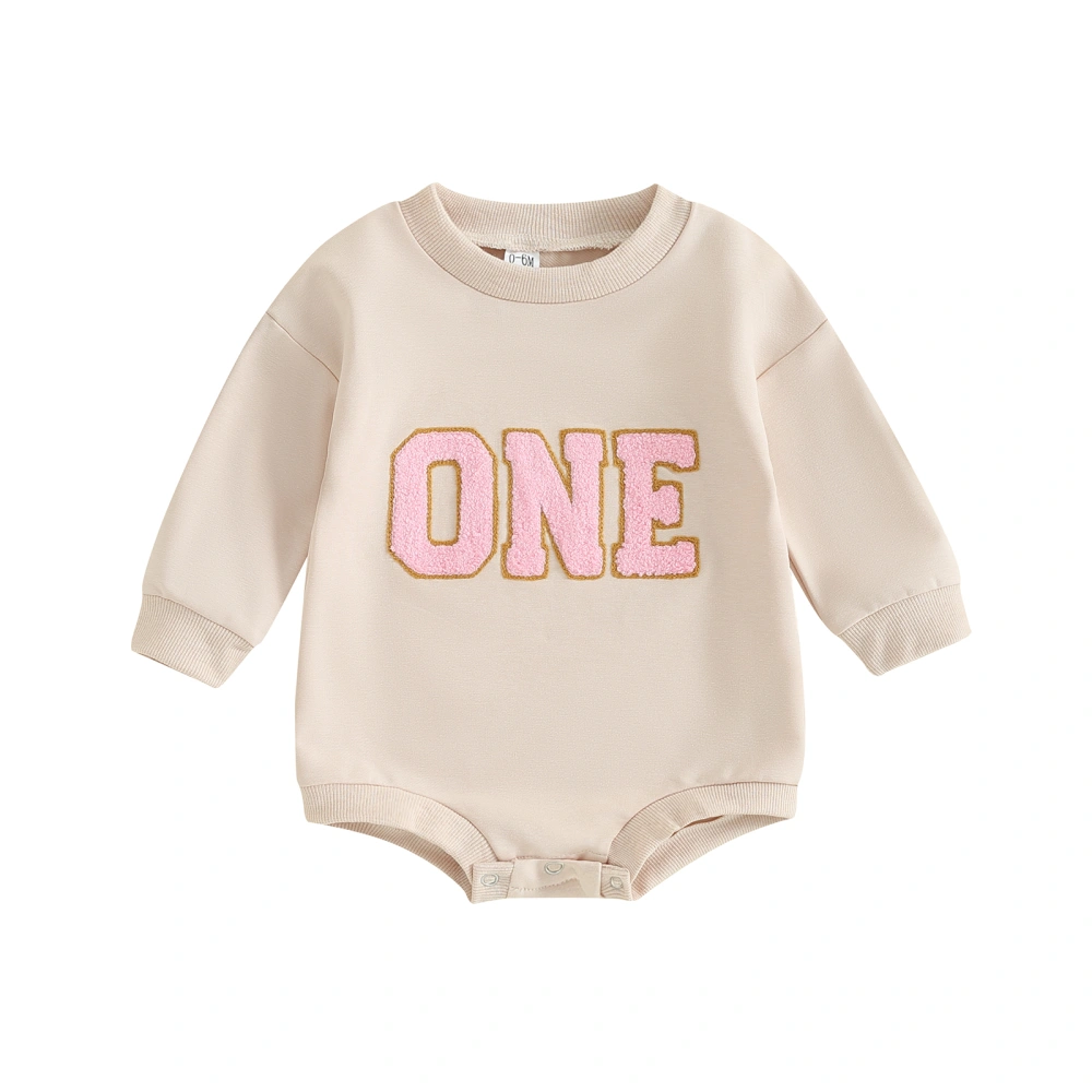 Baby Girl Fall Jumpsuit Fuzzy Letter Embroidery Long Sleeve Romper 