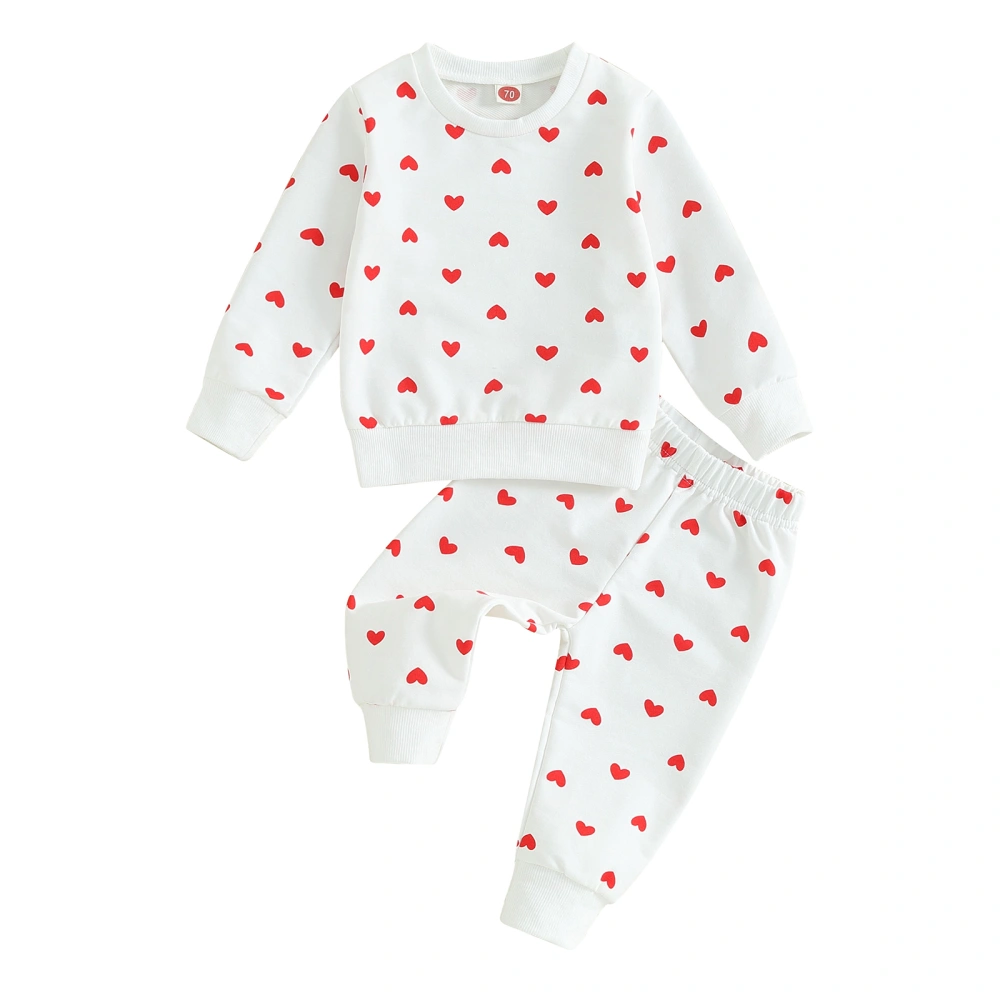 Baby Girls 2-piece Outfit, Heart Print Long Sleeve Sweatshirt Pants