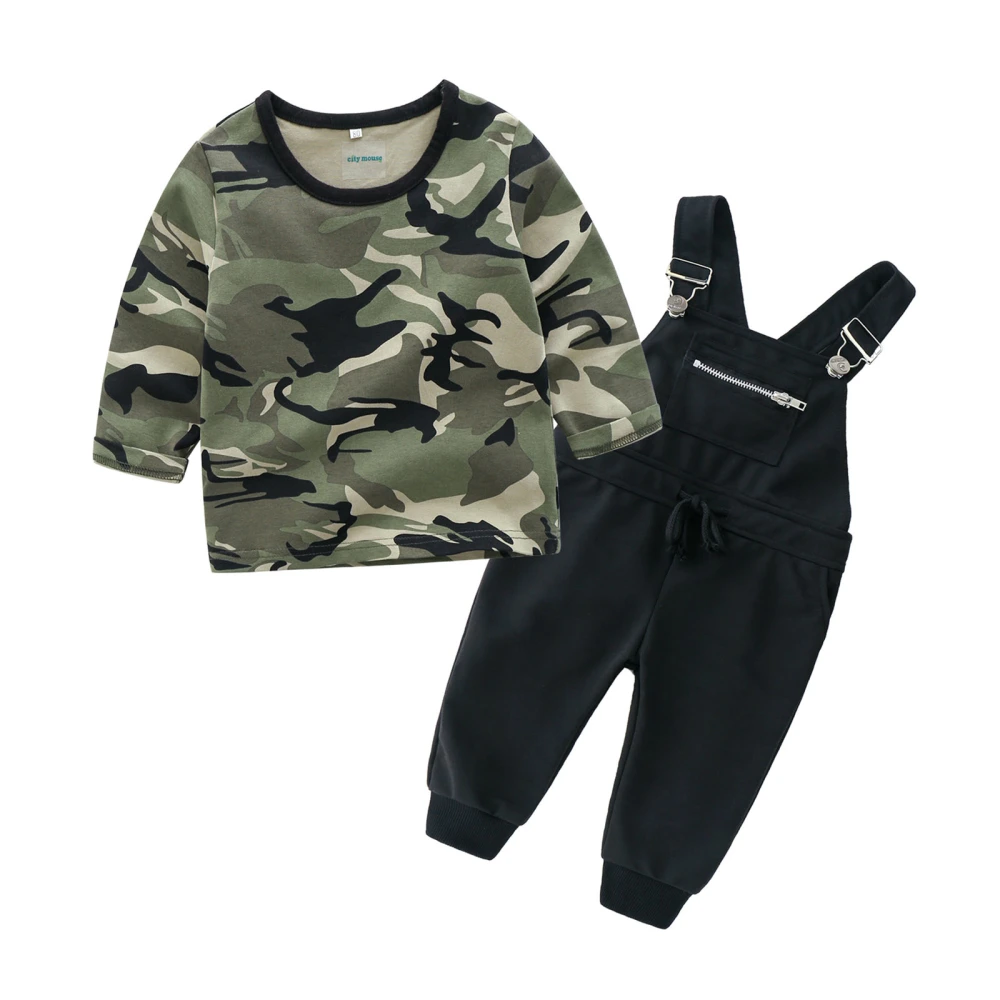 Boy Camouflage Pattern Long Sleeve Sweatshirt Suspender Pants Outfit