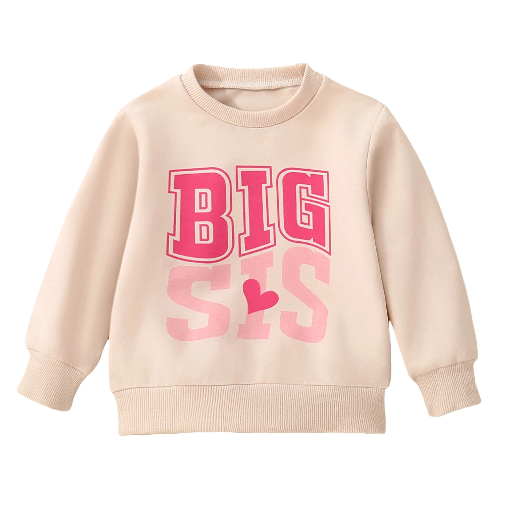 Toddler Girls Khaki Long Sleeve Crewneck Letter Print Loose Pullover