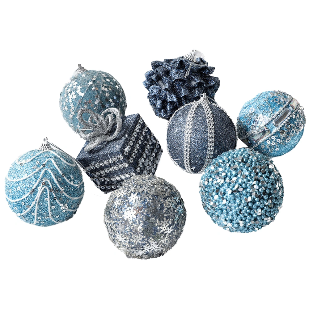 Christmas Ball Ornaments Set 8Pcs Hanging Decorations Blue Baubles