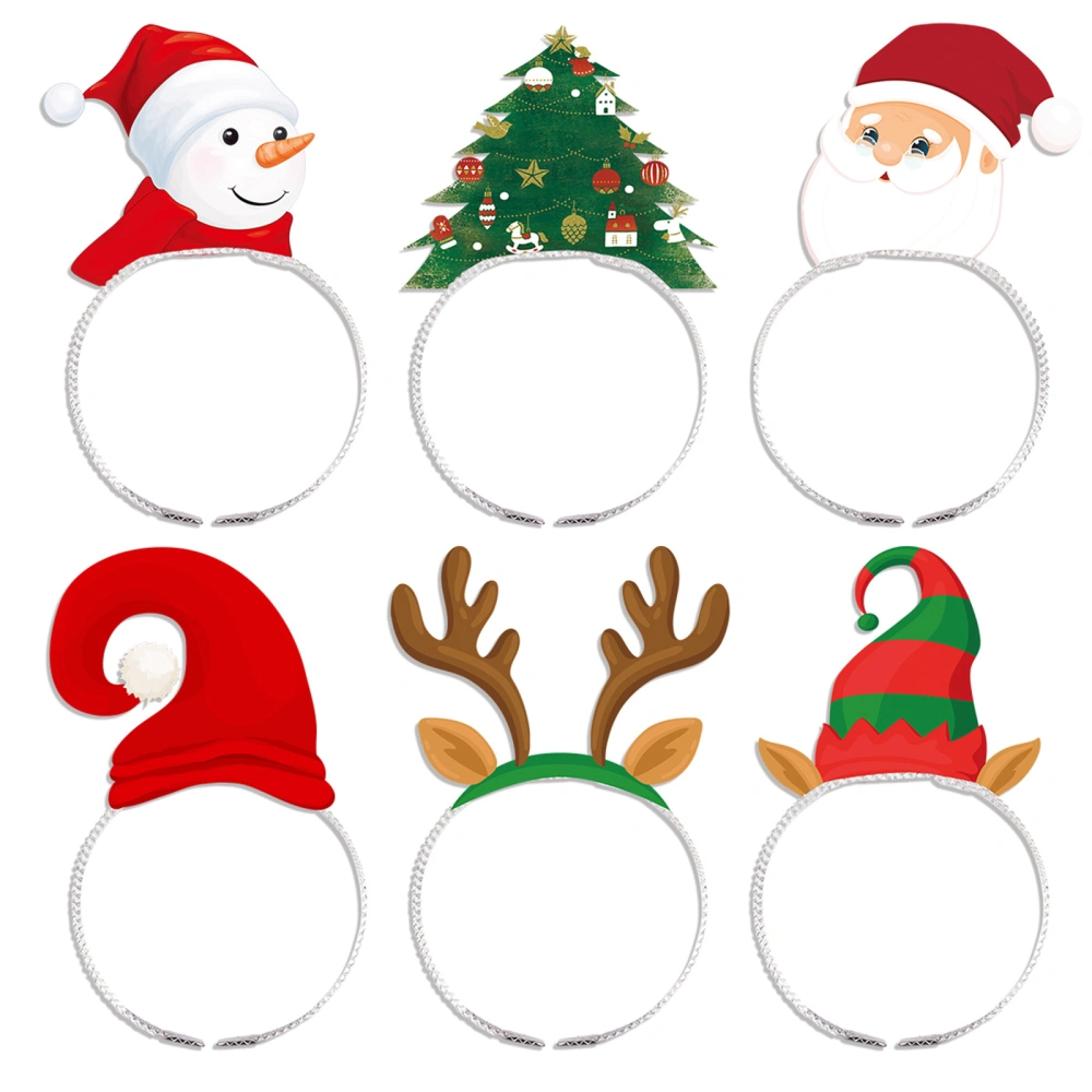 6PCS Christmas Headbands, Santa Hat Snowman Reindeer Elf Hat Headpiece