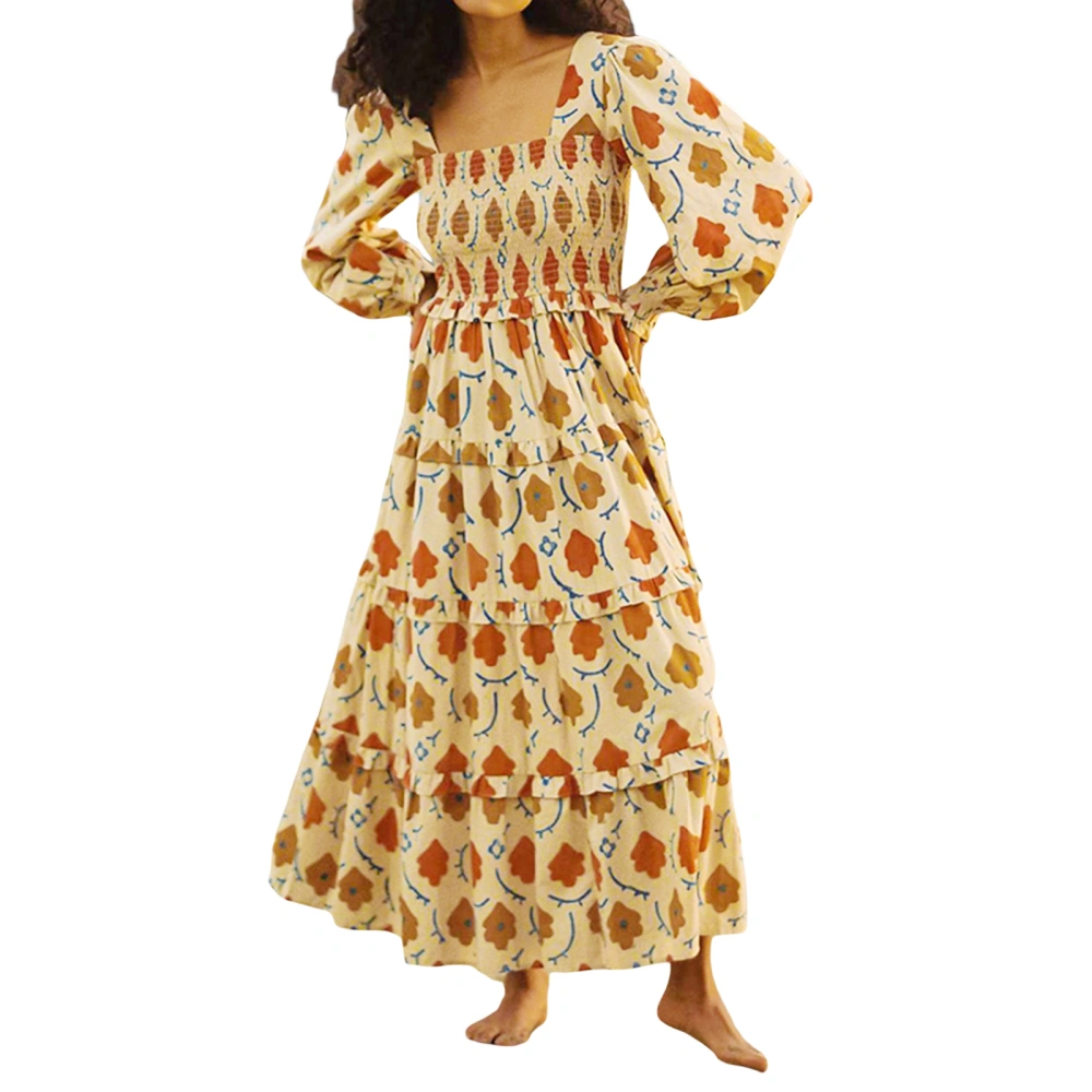 Women's Autumn Long Sleeve Square Neck Tree/Flower Print Dress