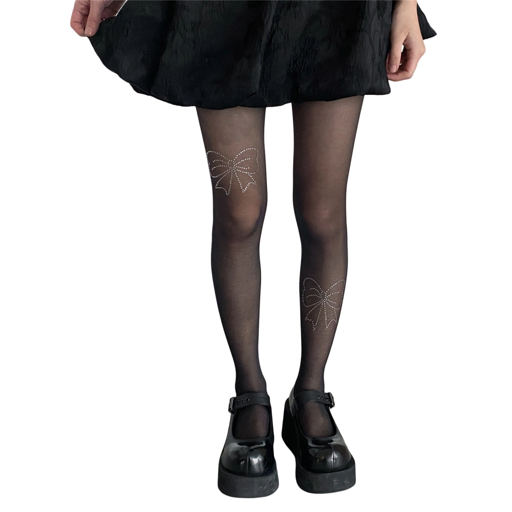 Women Sheer Mesh Tights Sparkle Rhinestone High Waist Pantyhose