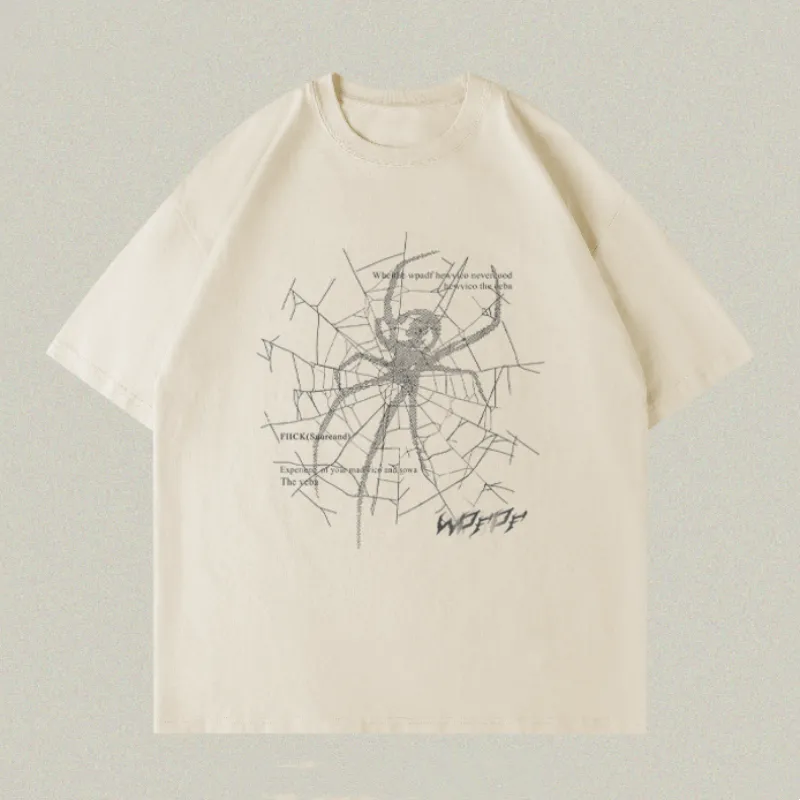 Short Sleeve Casual Black Spider Web Printed Short Sleeve T-shirt