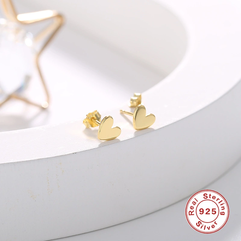 S925 Sterling Silver INS Style Mini Small Heart Glazed Surface Ear Stud