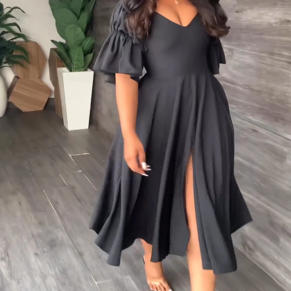 Women's Casual Fashion V-neck Ruffle Dress