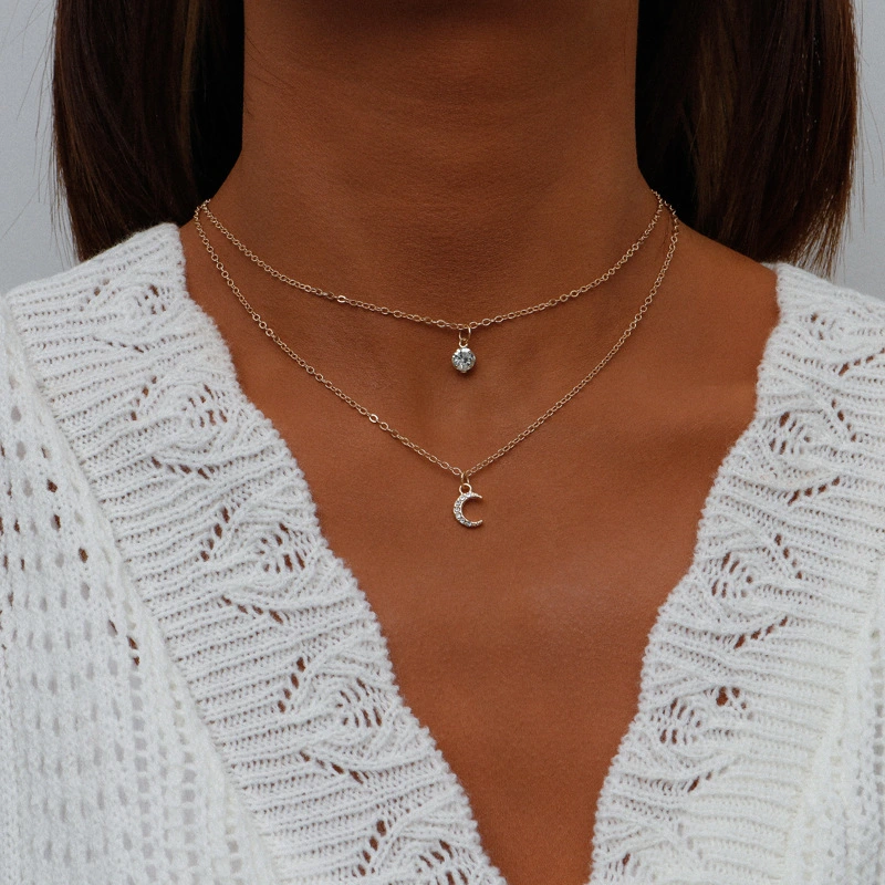 Silver Necklace Star Moon Inlaid Zircon Light Luxury High-end Versatile Clavicle Chain For Women