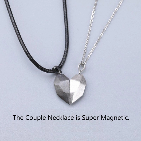 2Pcs Minimalist Lovers Matching Friendship Heart Pendant Couple Magnetic Distance Faceted Heart Pendant Necklace Jewelry