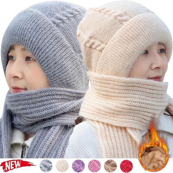 Women Winter Beanies Knitted Hat Hood Scarf Hats Hood Earflap Hat Fashion Accessories