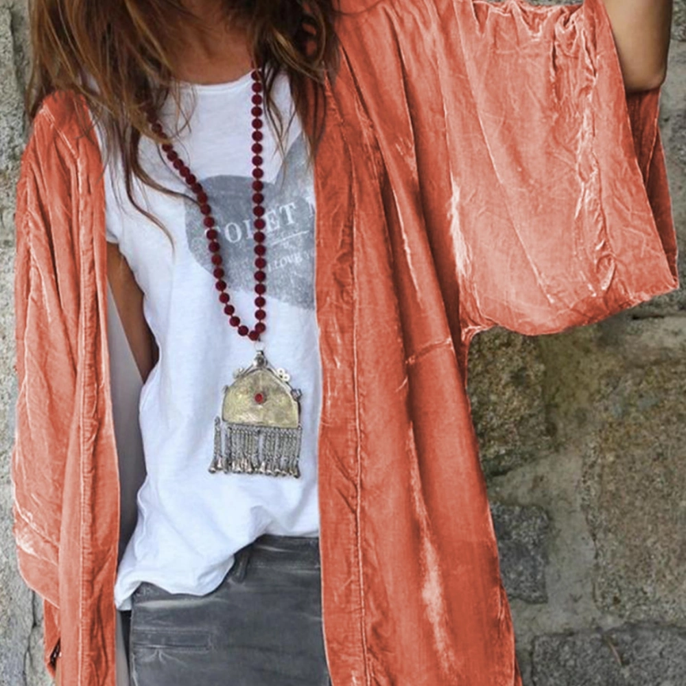 Pink Vintage Velvet Wide Sleeve Cardigan Top Women's European And American Spring And Autumn New Fashion Thin Coat