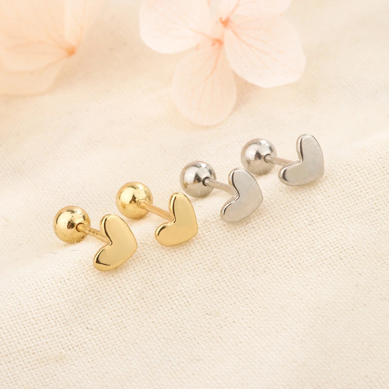 925 Small Love Screw Tightening Buckle Stud Earrings For Women