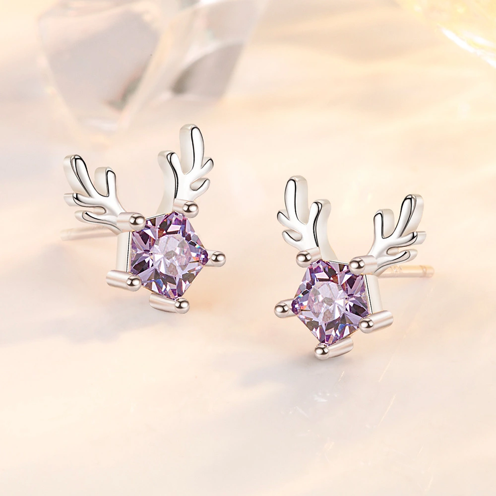 Women Mori Style Small Ins Style Antlers Pentagram Earrings Korean Fashion