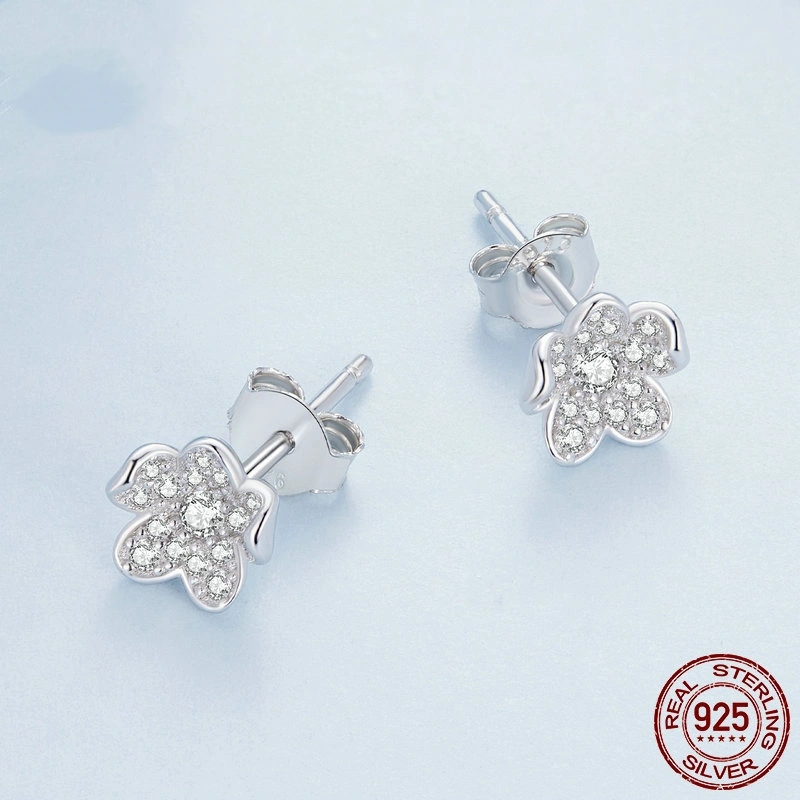 S925 Sterling Silver Full Inlaid Zircon Flower Stud Earrings