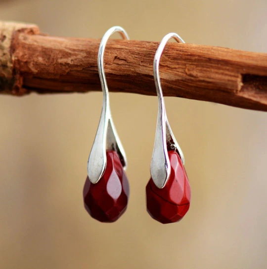 Natural Stone Drop Earrings Red Jasper Classic Earrings Elegant Lovely Jewelry Drop Gift