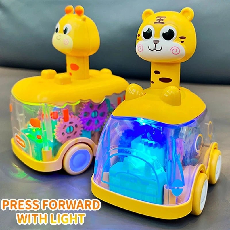 Light Gear Car Deer Tiger Press Forward Sliding Inertia Gear Tail Strop Light Children's Toys