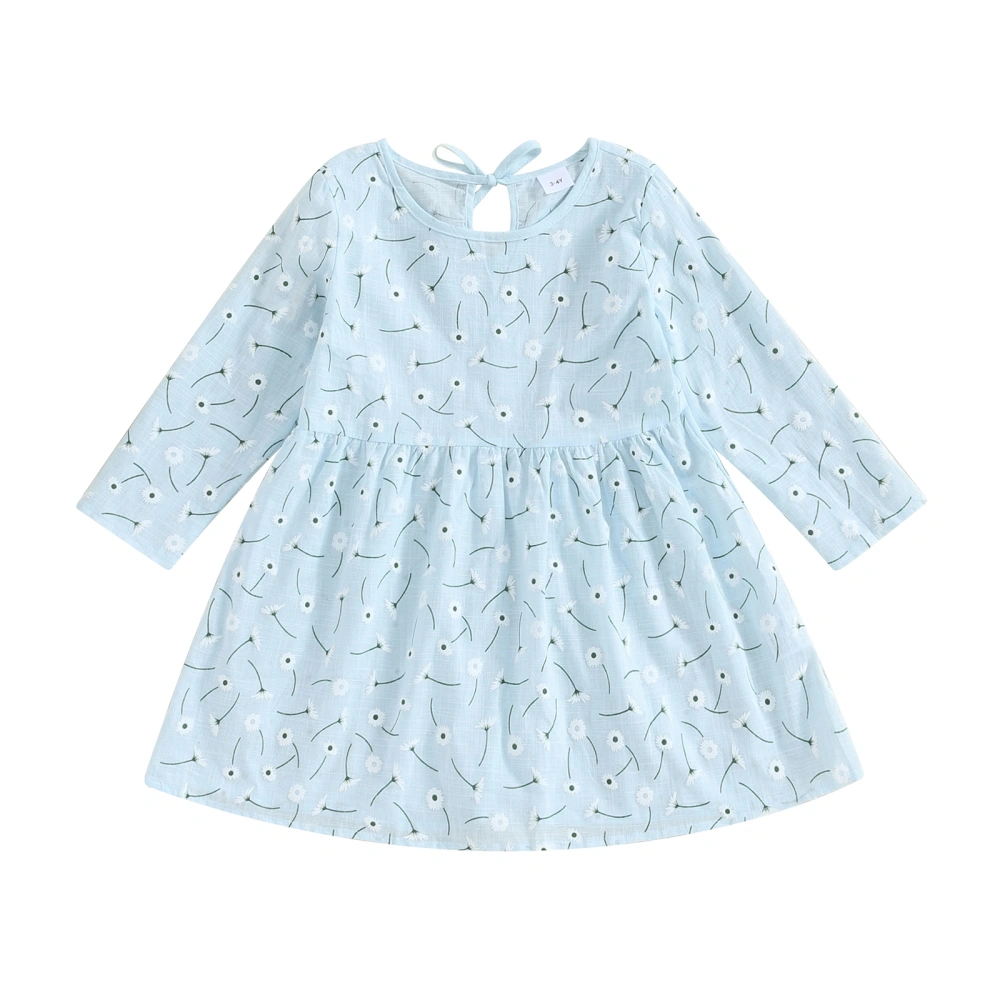 Kids Girl Long Sleeves Dress Casual Floral Print Princess A-Line Dress