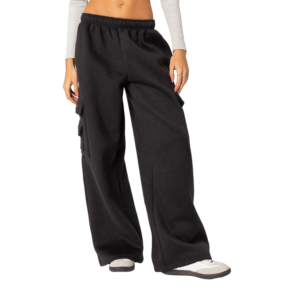 Women’s High Waisted Multiple Pockets Elastic Waist Wide Cargo Pants