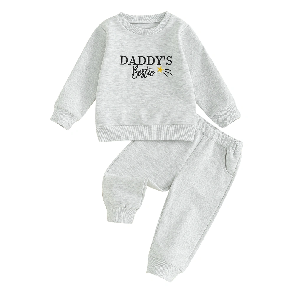 Baby Pants Set, Long Sleeve Embroidery Letters Sweatshirt with Pants