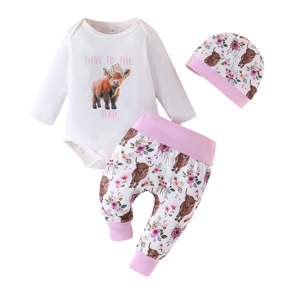 Girl Western Long Sleeve Letter Print Romper with Cattle Pants Hat