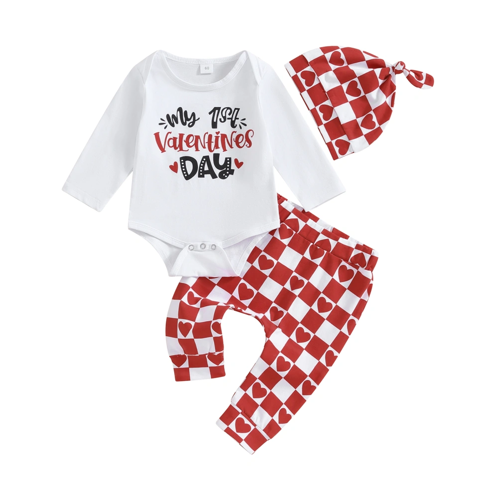 Baby Boys White Long Sleeve Letter Print Romper Red Pants Hat Sets