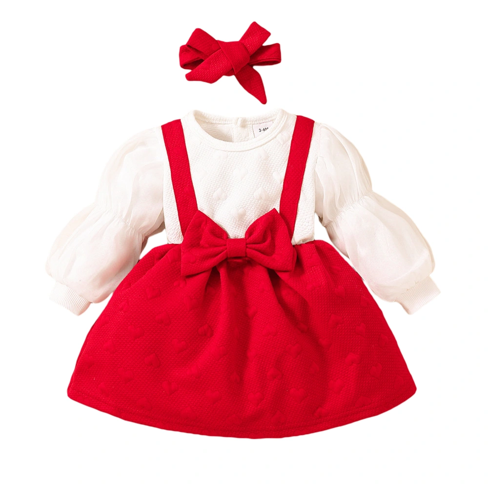 Girl Valentine's Day Dress, Long Puff Sleeve A-Line Dress Headband