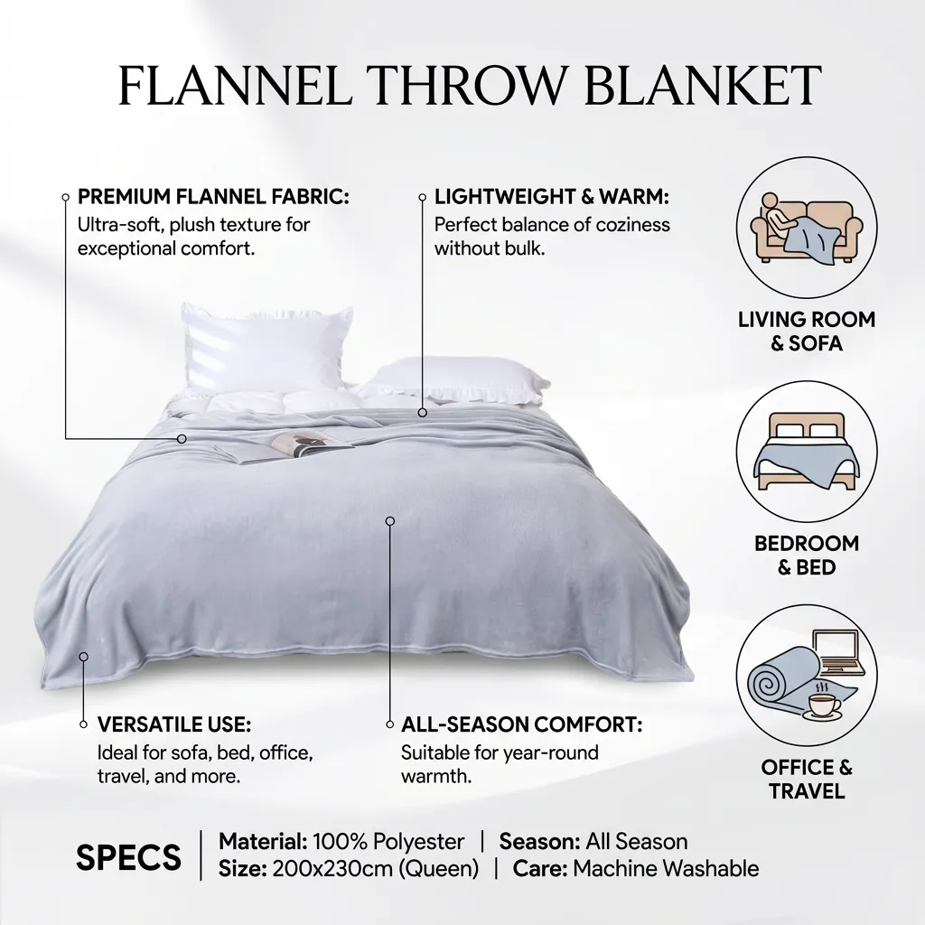 Flannel Throw Blanket Lightweight Queen Bed Blanket Warm Soft Blanket