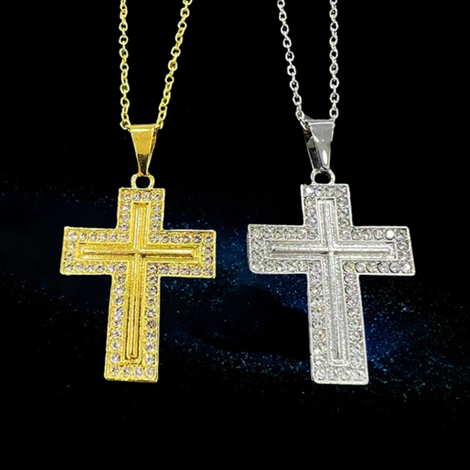 Cross Necklace Punk Style Rhinestone Cross Pendant Necklace Gift