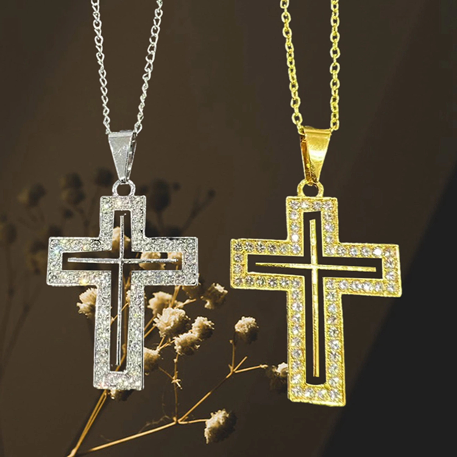 Cross Necklace Punk Style Rhinestone Cross Pendant Necklace Gift