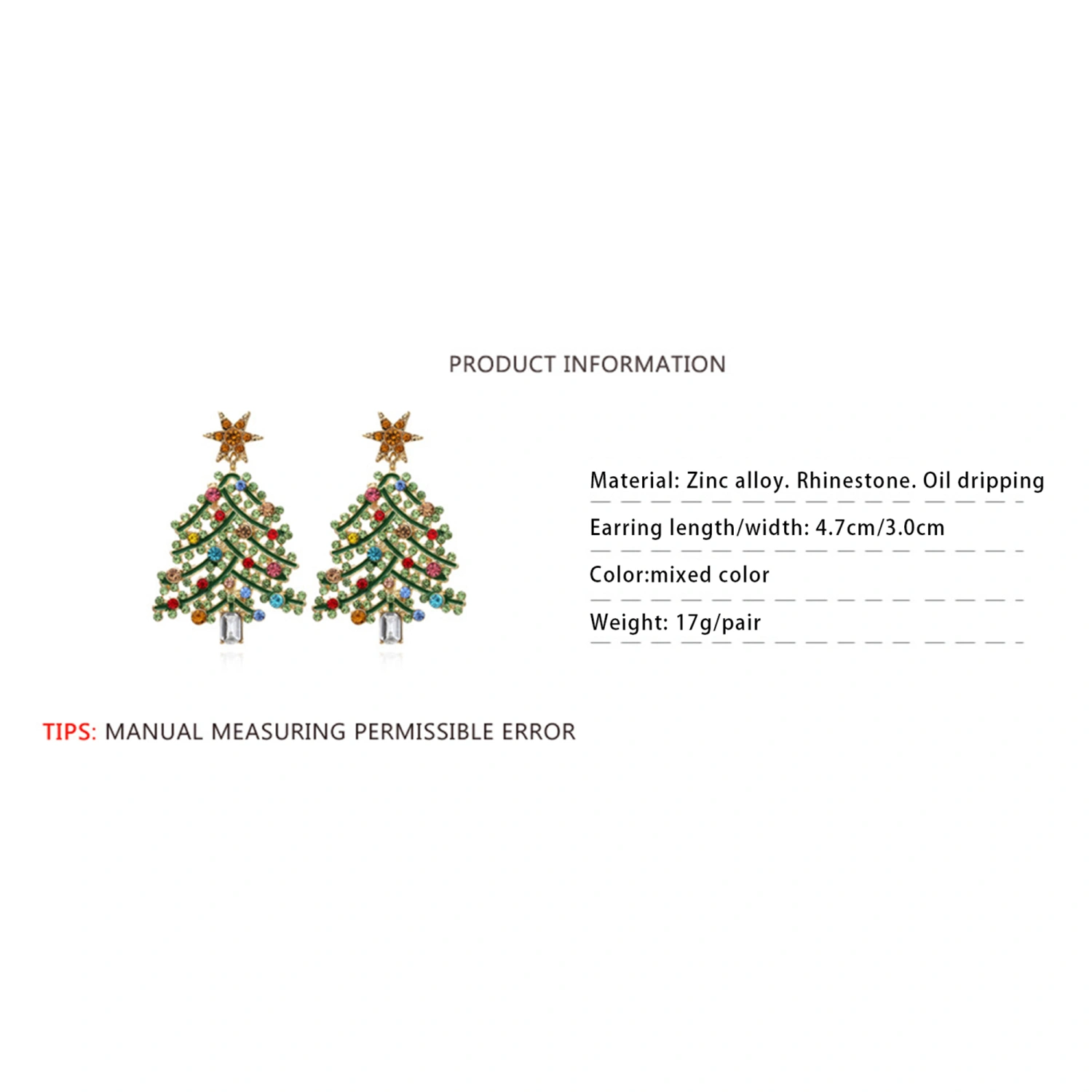 Christmas Tree Earrings for Women, Sparkling Rhinestone Earrings