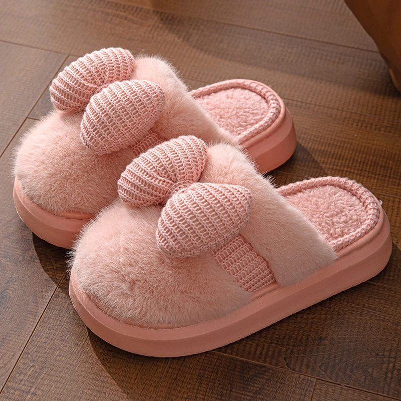 Bow Indoor Thickening Plush Cotton Slippers