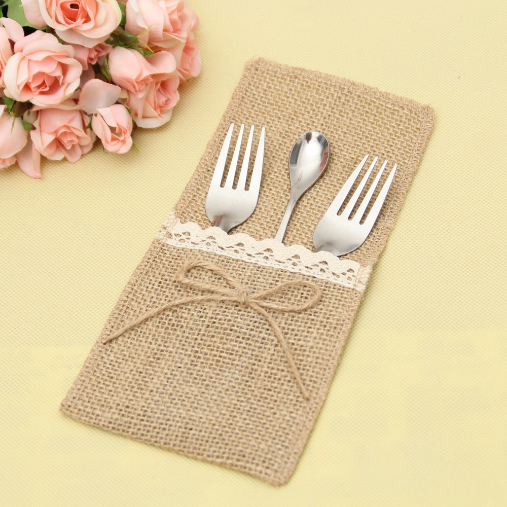 New Christmas Knife And Fork Set Linen Lace Tableware Storage Bag