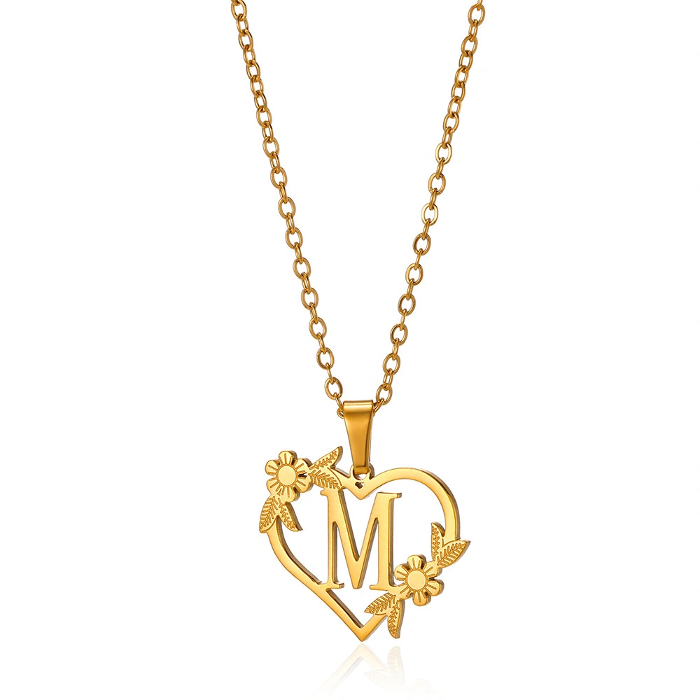 18K Gold Plating Stainless Steel Love Heart Flowers Hollow Necklace