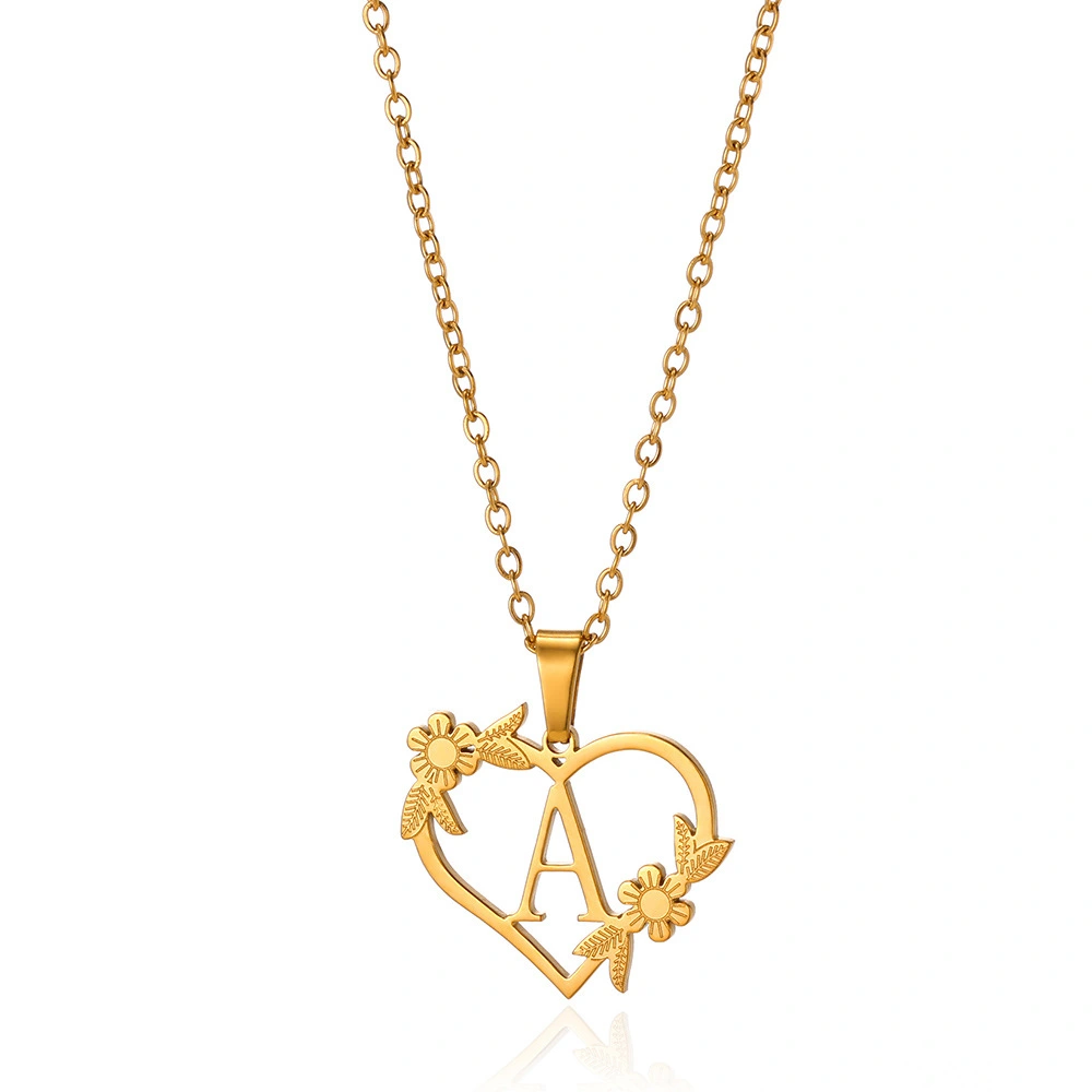 18K Gold Plating Stainless Steel Love Heart Flowers Hollow Necklace