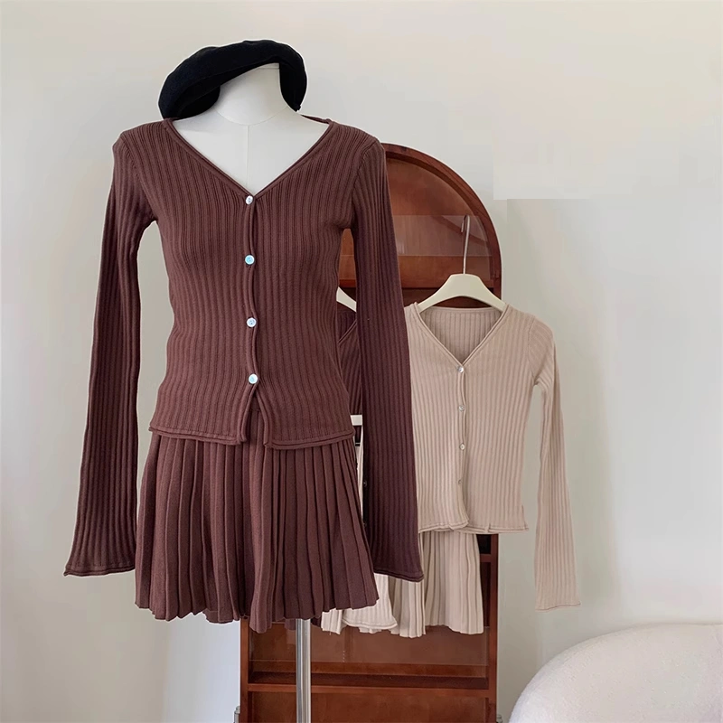 2pcs Per Set Suit Cardigan With Skirt