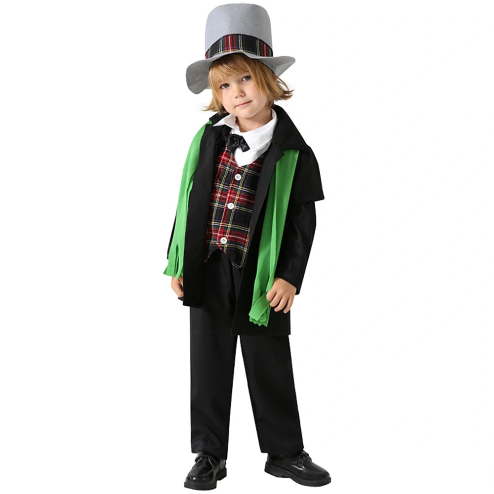 Kid Irish Day Hat, Green Scarf, Black Pants, Plaid Tops Black T-shirt