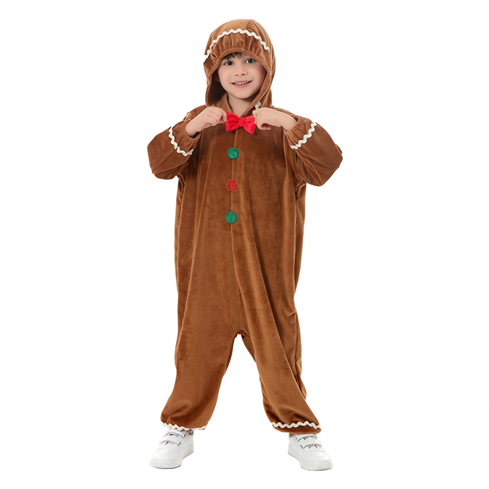 Christmas Gingerbread Costume for Kids Long Sleeve Bowtie Jumpsuit