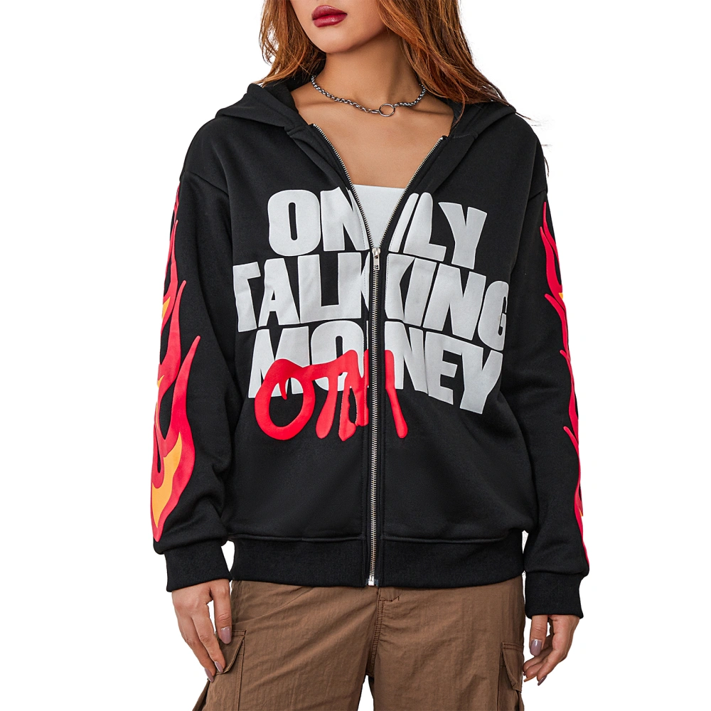 Women Men Loose Hoodies Letter Printed Long Sleeve Fall Jacket