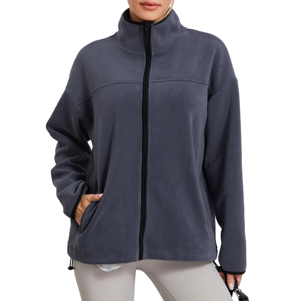 Women Casual Jacket, Long Sleeve Contrast Color Outwear with Pocket