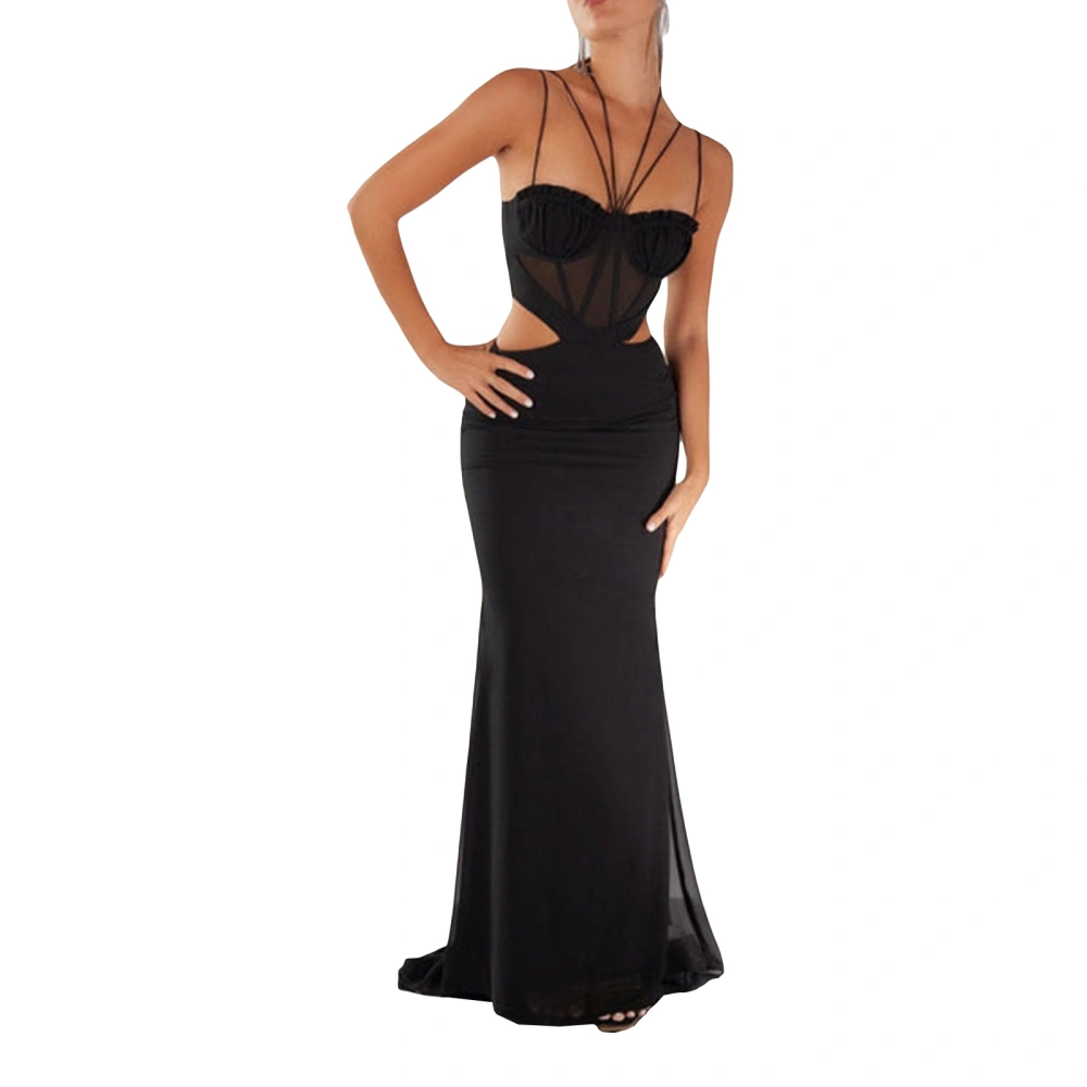 Women’s Halter Sleeveless Cutout Waist Spaghetti Strap Slim Evening Dresses