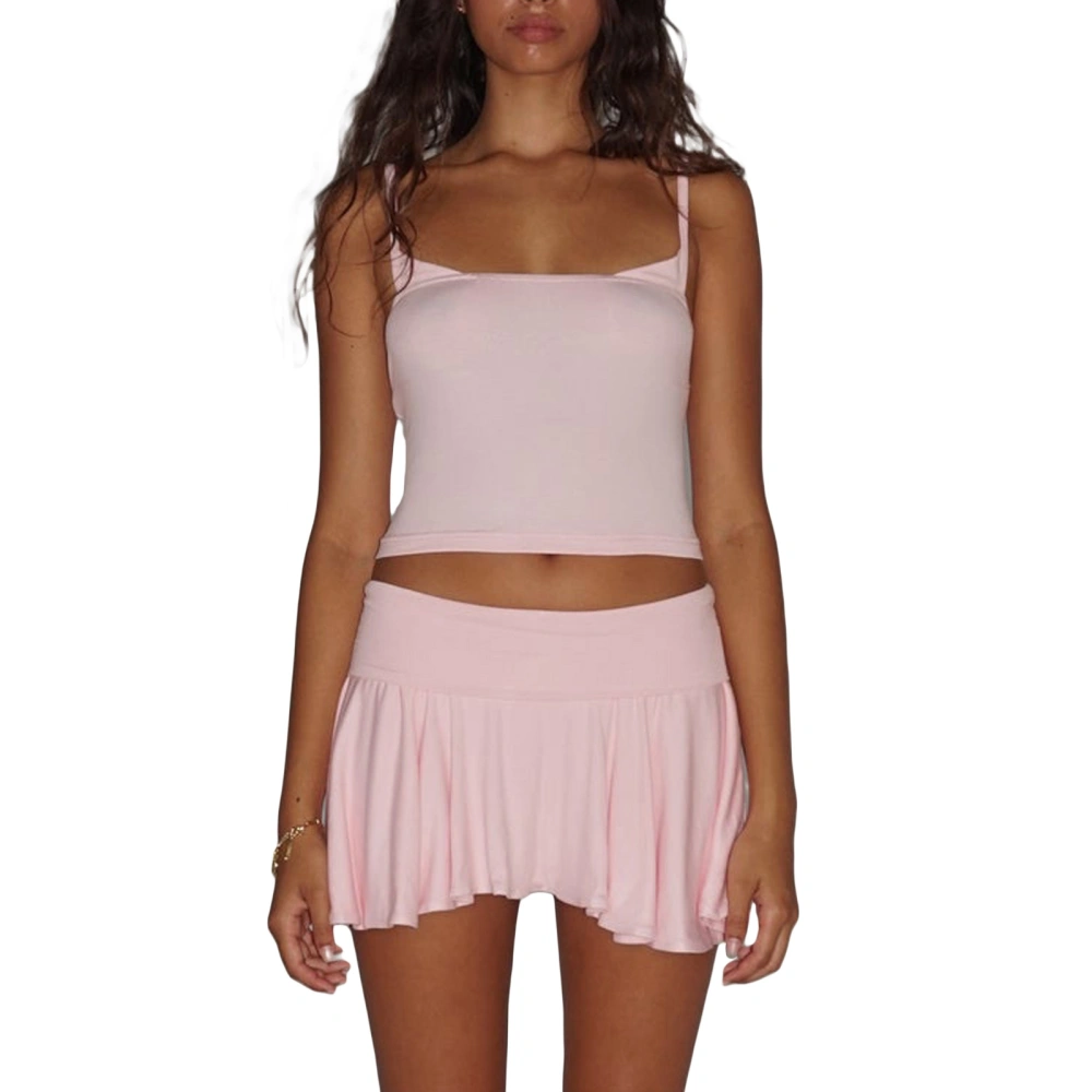 Women’s 2 Piece Summer Outfits Scoop Neck Crop Cami Tops + Mini Skirt