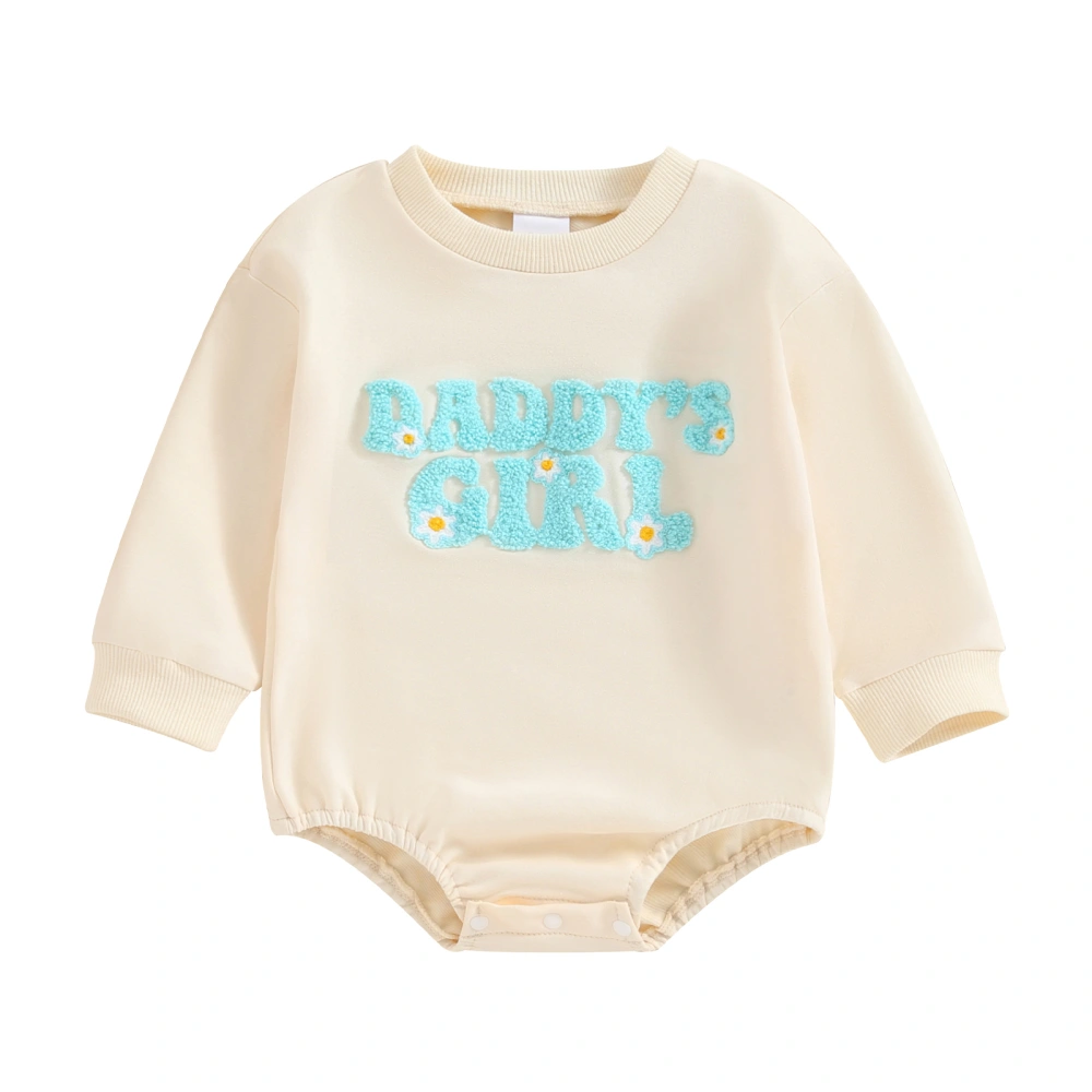 Baby Girls Long Sleeve Letter Embroidery Casual Sweatshirt Romper