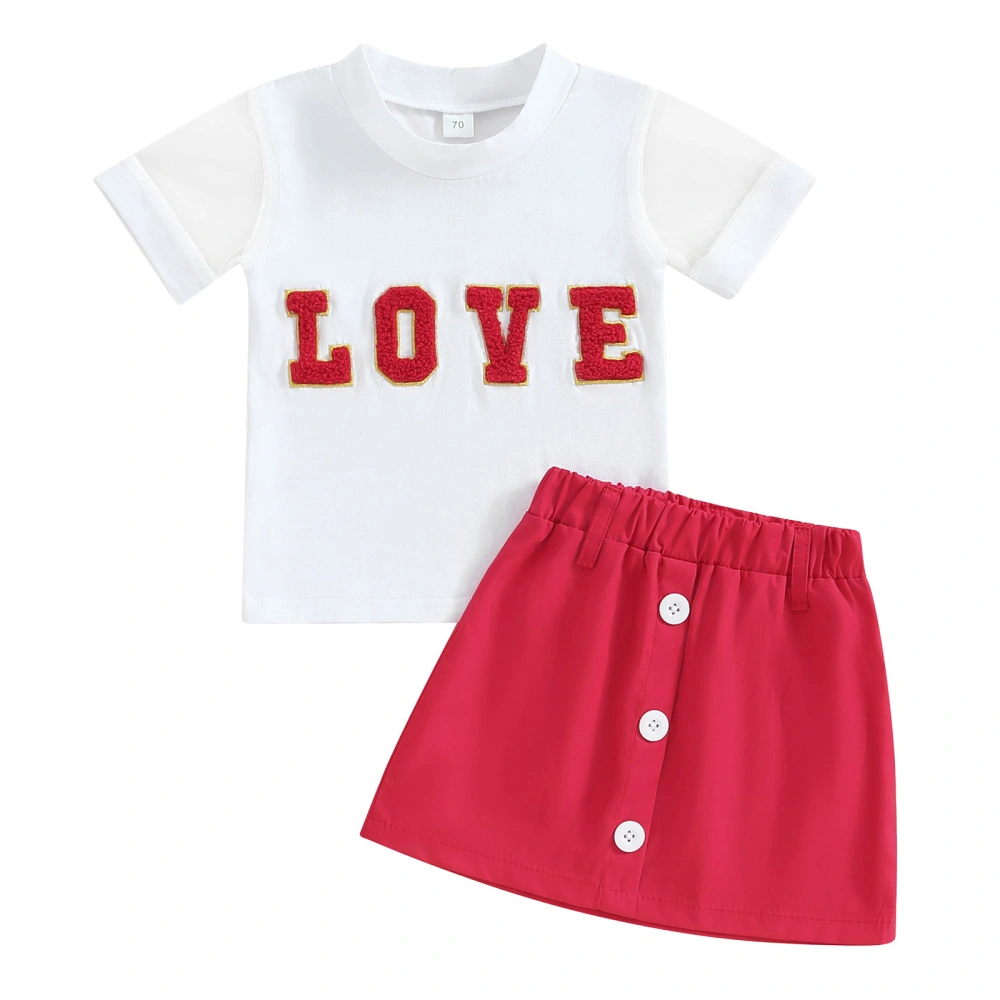 Girls Skirt Set, Short Sleeve Crew Neck Letters T-shirt with Skirt