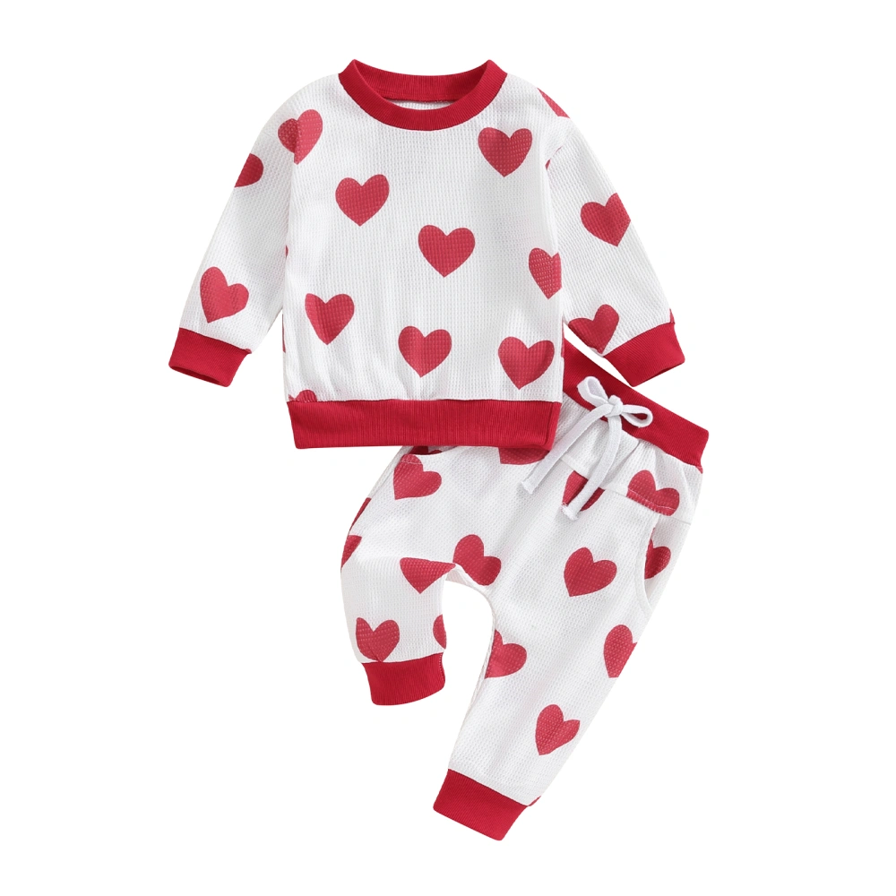 Toddler Boys Girls Fall Outfits Heart Print Sweatshirts and Long Pants