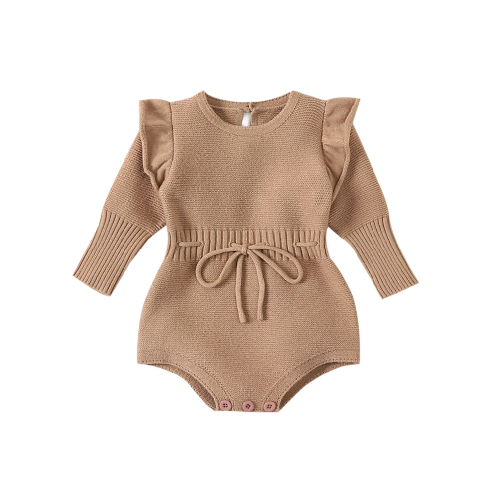 Baby Girls Knit Romper, Long Sleeve Crew Neck Tie-up Bodysuit Sweater