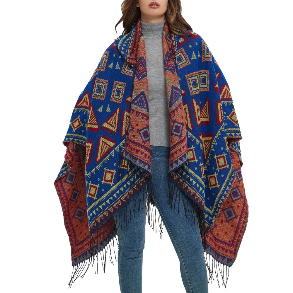 Women's Hooded Shawl Wraps with Tassels Vintage Poncho Sweater